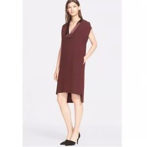 Vince burgundy shift dress with satin trim xxs